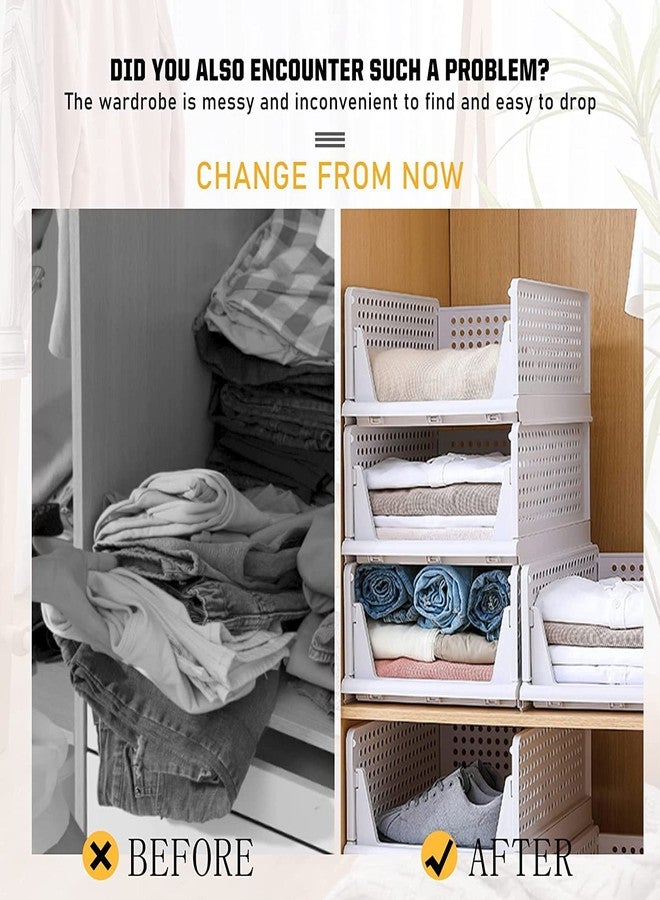 رايلان منظم ملابس ريلان مكون من قطعتين، منظم خزانة ملابس قابل للطي والتكديس، منظم أدراج للملابس، منظم مساحة للخزانة - أبيض - Image 3